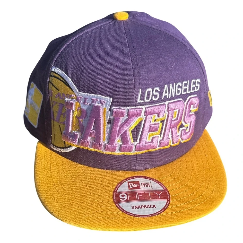 New Era 9FIFTY Los Angeles Lakers Snapback Hat Hardwood Classics Purple Gold Cap - Picture 1 of 3